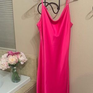 Women’s F21 Hot Pink Satin Midi Dress Medium